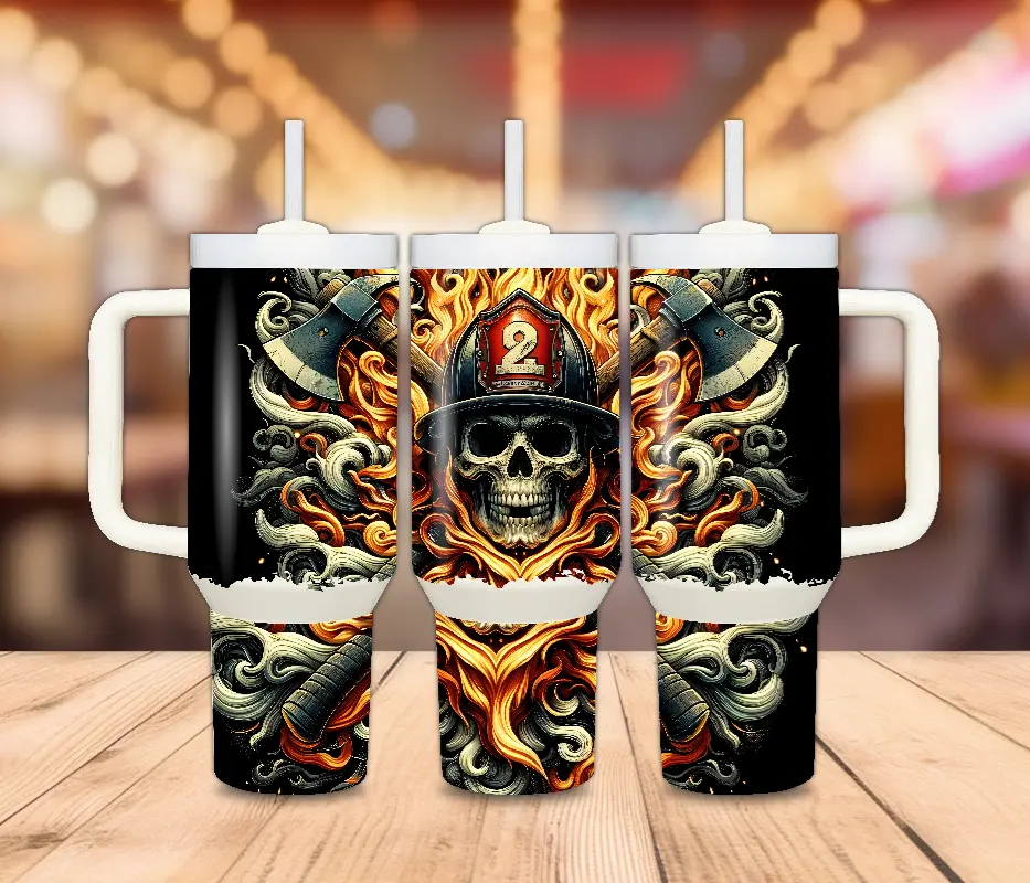 40 OZ. Fireman Skull Tumbler