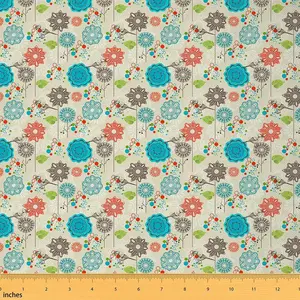 Floral Upholstery Fabric by The Yard,2 Yards,Retro Birds Flower Outdoor Fabric by The Yard,Boho Leaf Circles Pattern Fabric for DIY Projects