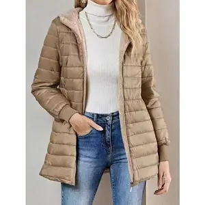Women's Sherpa lined winter coat - medium length hooded quilted jacket, lightweight and warm | Christmas setRAIMENTRY