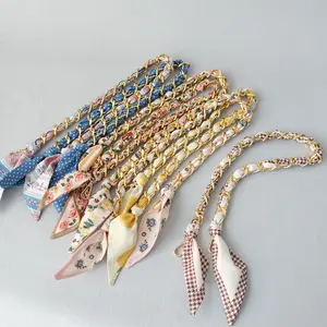 Silk Scarf Chain - Metal Chain with Printed Silk Scarf, 23.6 inch Fashion Chain, Upgraded Accessories for Women's DIY Bag