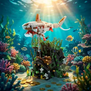 Create Your Own Underwater World: Skeleton Shark & Sunken Ship Building Set, 1014+ Pieces — Ultra-Realistic Skeleton Shark + Sunken Ship Scene for Assembling and Displaying—Two Ways to Enjoy!