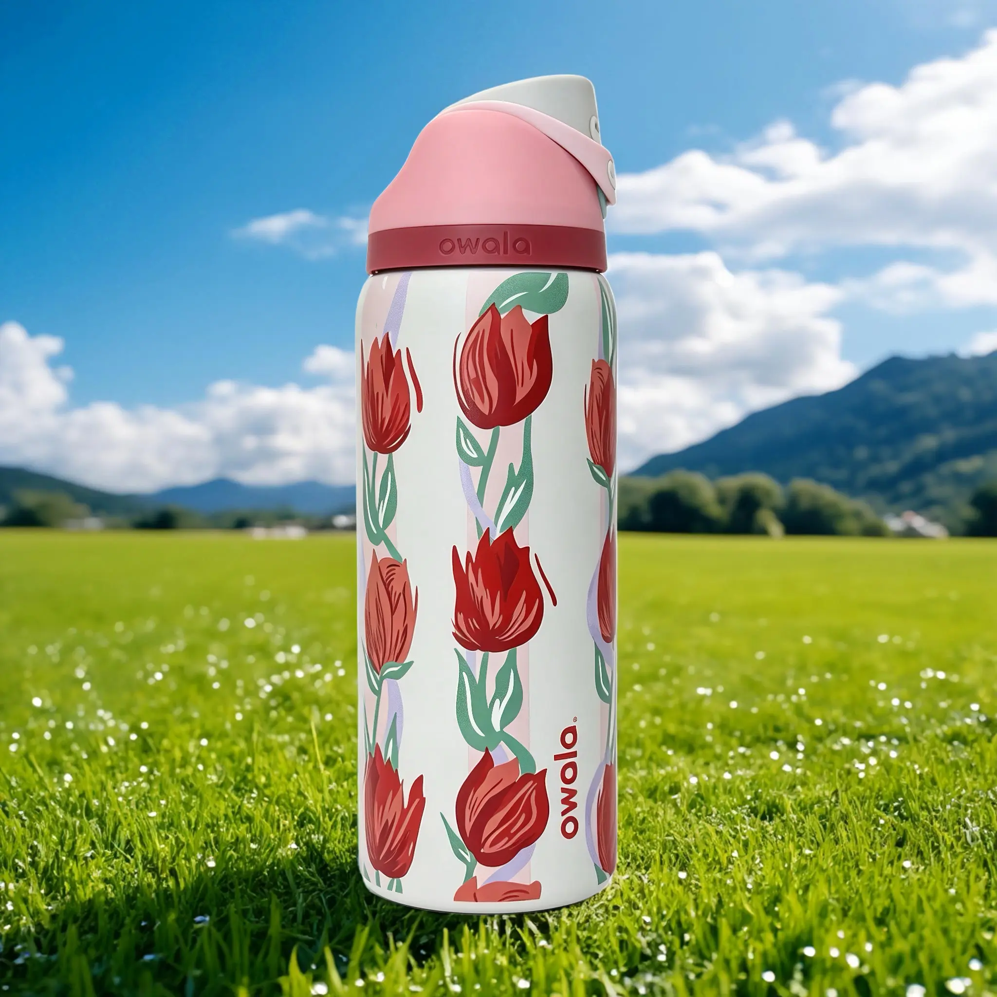 Owala 32 oz Stainless Steel Vacuum Flask Water Bottle - Leak-proof Lid, Reusable, Dishwasher-safe, Anti-scalding, Stylish, Portable Kitchenware Drinkware with Leaf Design, Explosion-proof for Beach, Outdoor Trips