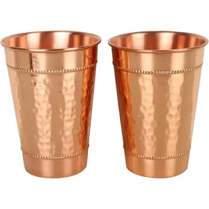 Hammered Pure Copper Water Drinking Glasses Set of 2 Large 13 Oz Drinking Cups Copper Ayurvedic Health Benefits Tumblers Beautiful Handcrafted Design Cup Best Gift