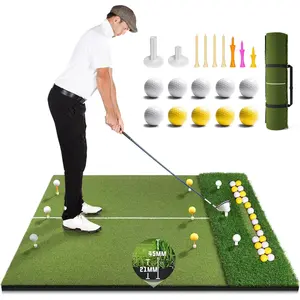 Dual Turf Golf Mat with Ball Tray, 5x4 FT Golf Hitting Mats Practice Outdoor Indoor for Backyard Driving Range Simulator Mat, Golf Chipping Swing  Aid Mat, Gifts for Dad,Men,Golfers