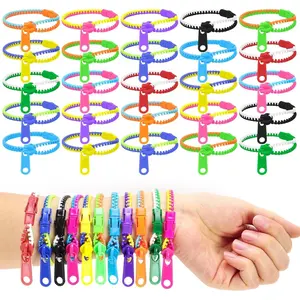 50 PCS Friendship Fidget Zipper Bracelet, 7.67 Inch Neon Colors Sensory Bracelet Bulk Set, Party Toys for Birthday, Valentine's Day Gifts, Small Prizes, Easter Egg Basket Stuffers