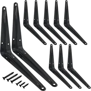 10 Pack Shelf Brackets 8 Inch Shelf Bracket, Heavy Duty L Brackets for Shelves for Hanging Floating Shelves Brack with Screws and Wall Anchors(6"x8",Black)