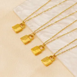26 Initial Letter English Alphabet Lock Necklace - Elegant, Personalized-Style Artificial Gemstone Jewelry Accessory