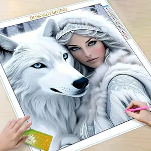 Wolf & Teenager Pattern DIY Diamond Arts Colorful Painting Kit without Frame, DIY 5D Diamond Arts Colorful Painting Kit, Wall Art Decor for Home Living Room Bedroom, Diamond Painting Kits