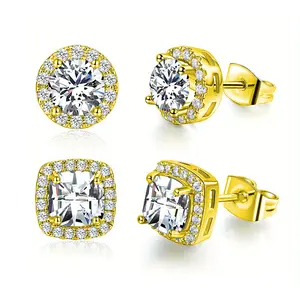 2 - pair Set of Stylish Earrings for Men and Women. These are 18K Gold - Plated Earrings with VVS Round - Cut Gemstones.TikTokShopBlackFriday