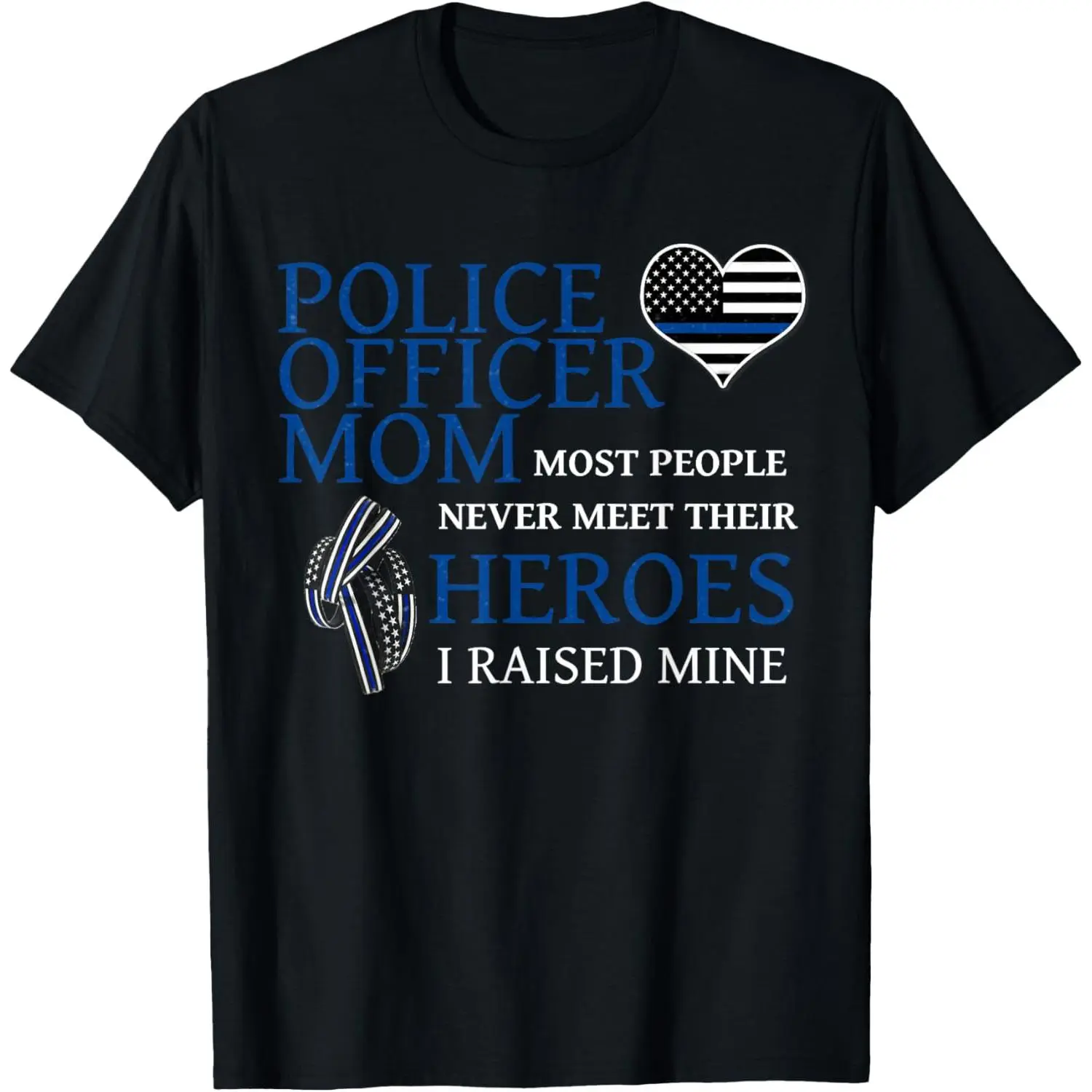 Police Mom Graphic T-Shirt for Women, Casual Cotton Shortsleeve Round Neck Top with Thin Blue Line Print
