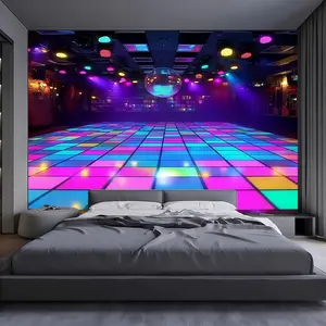 Disco stage background banner, Backdrop banner, with luminous grid pattern, made of polyester material, suitable for weddings, Valentine's Day, anniversaries, and photography studio decoration, indoor or outdoor party banners, gifts