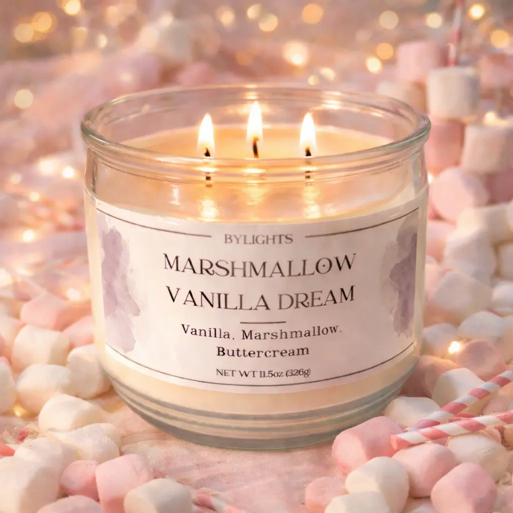 Marshmallow Vanilla Dream Candle, 3 Wicks Soy Wax Candle, Large Jar 40 Hours Burn Time, Hand Poured, Scented, All Occasions