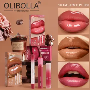 OLIBOLLA Volume Lip Sculpt Trio Set Lip Liner Lipstick Lip Glaze 3-in-1 Easy Color Gift Box for Flawless Glossy Lips Makeup Lipgloss Cosmetic Lightweight Daily High Shine  Moisturizing