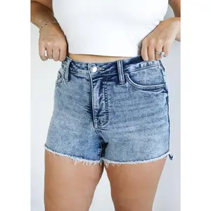 Tummy Control Step Fray Jean Shorts by RFM