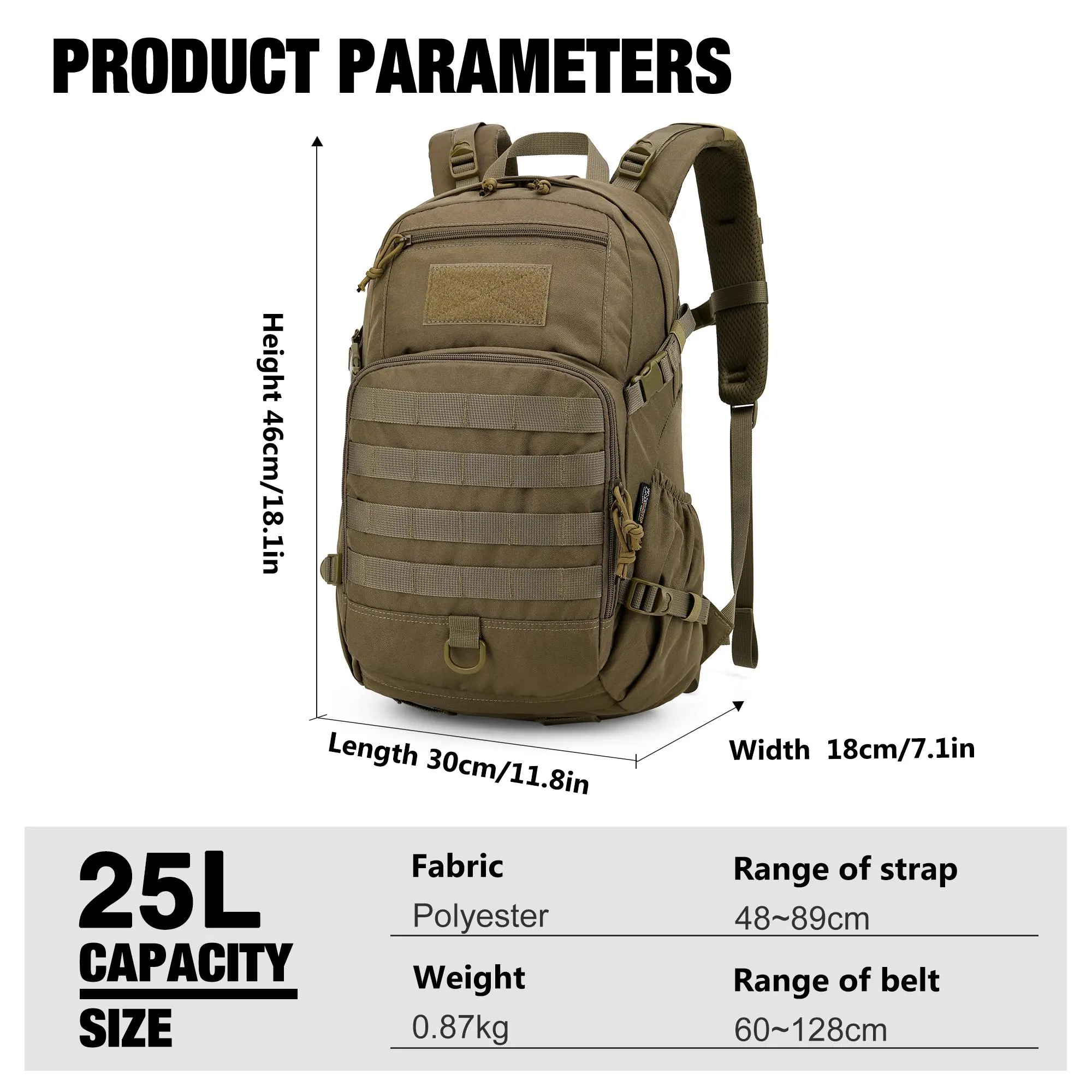 Mardingtop 25L Classic Military Tactical Casual Backpack with MOLLE System,  Multiple Pockets, and Durable webbing Design for Hiking Camping Travel Motorcycle Backpack or Work Daily Multifunction EDC BOB Athletic Bag Durable Outdoor Gear Laptop Backpack