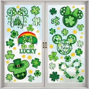 St. Patrick’s Day Window Clings Decorations 109 Pcs Mouse Shaped Shamrock Stickers Double-Sided Large Size Watercolor Spring Green Irish Decor for Home Party