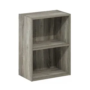 LUDER 2-Tier Modern Open Carb Wood French Oak Bookshelf, 9x16x21in, for Living Room, Home Office