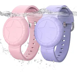 Soft Silicone Hidden AirTag Wristband for Kids, Adjustable Waterproof Wearable GPS Tracker Holder, Lightweight AirTag Watch Band Case with Protection, Pink Purple Electronics Accessories