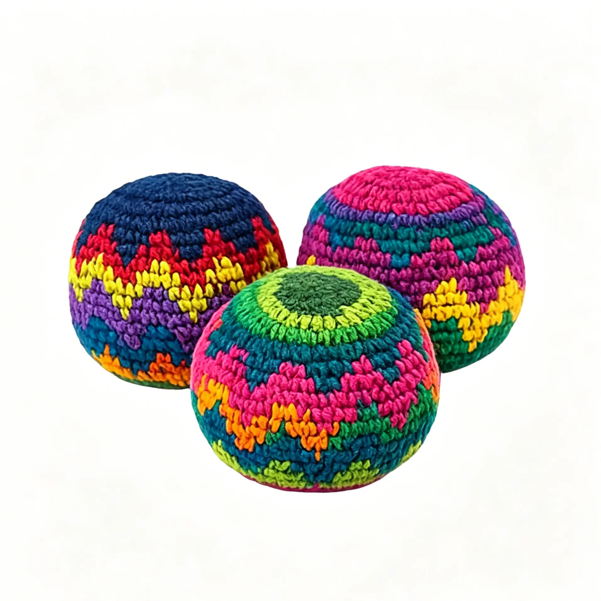 【For U Gifts】2026 New 3PCS Handmade Crochet Hacky Sack Set - Boho Knit Fashion Accessory Footbag, Good for Kids Indoor Play, Trendy Crochet Gift Idea for Lunch at Work Coordination Training, Assortment of Colors and Patterns, Crochet Gift Ideas