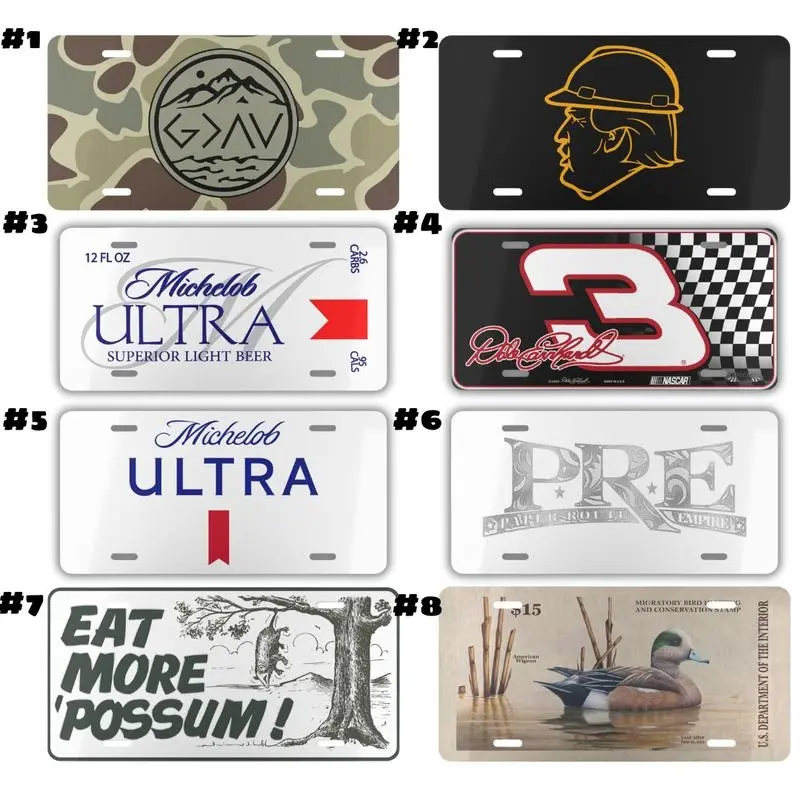 Novelty Aluminum Front License Plate 12x6 Inch | Hunting Camo, Coal Miner, Michelob Ultra, NASCAR #3, Duck Stamp, Eat More Possum, Vintage Car Tag | Truck SUV Auto Accessories Gift