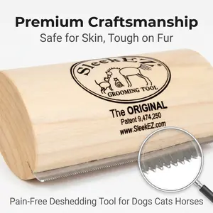 Pet Grooming Deshedding Brush, Wooden Undercoat Rake Comb for Dogs & Cats, Pain-Free Shedding Tool for Short Long Thick Hair Pets, Efficient Loose Fur Remover, Easy Clean Groomer Tool for Home Daily Grooming & Travel Use