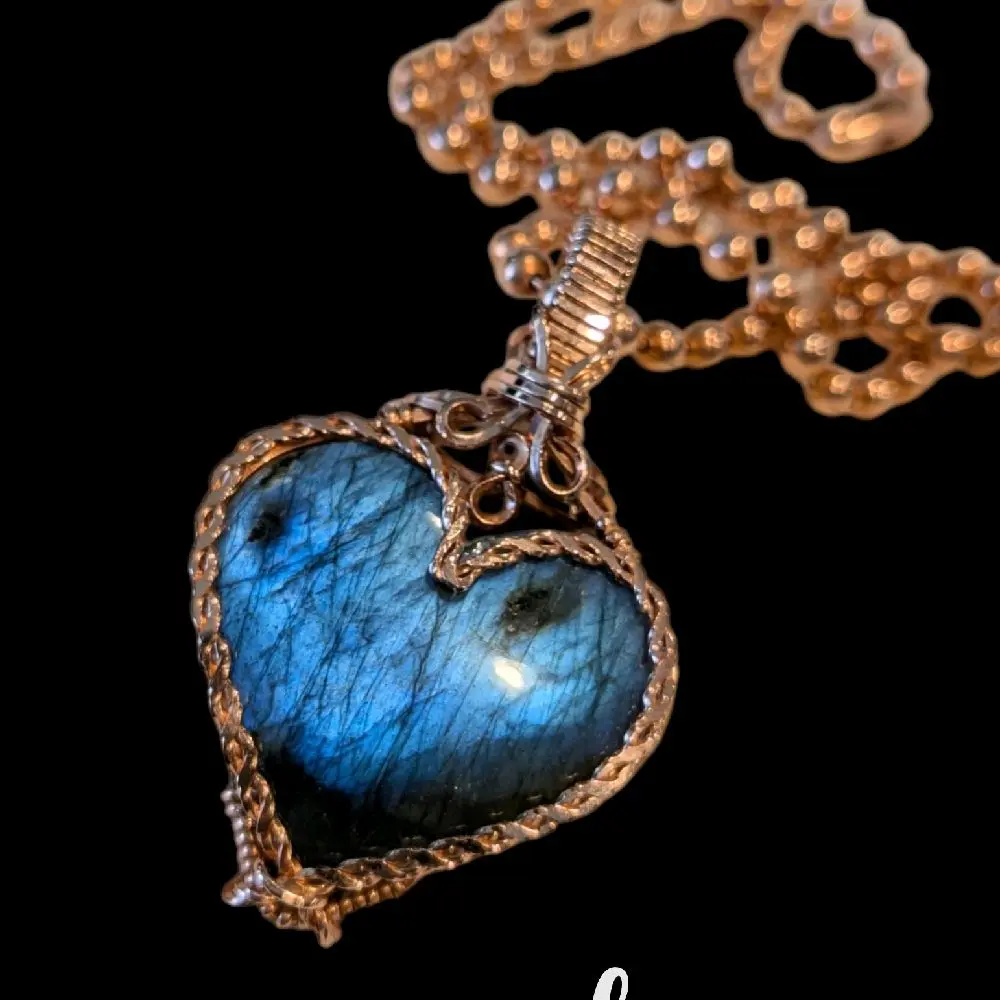 Wire Wrapped Copper & Labradorite Heart Pendant
