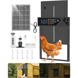 Large Automatic Chicken Coop Door, 4000mAh High Capacity Chicken Coop Door 7W Solar  with Timer & Light Sensor, Anti-Pinch Auto-Aluminum Chicken Door with Wire Clip & Remote Control-Black
