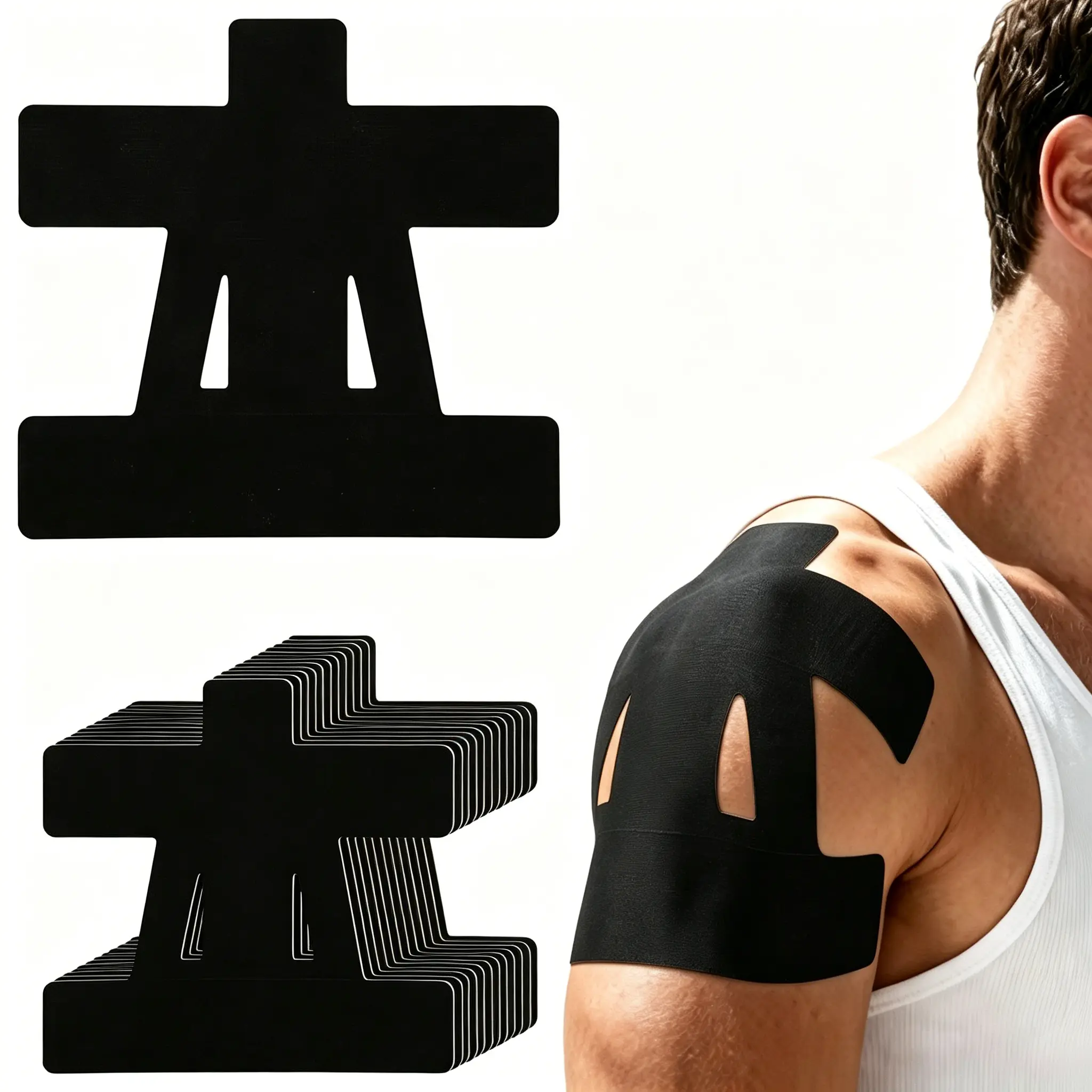 10Pcs Pre-Cut Shoulder Kinesiology Tape, Waterproof Breathable Elastic Athletic Sports Tape, Muscle Support & Pain Relief Tape for Gym Basketball Camping, For Men Women