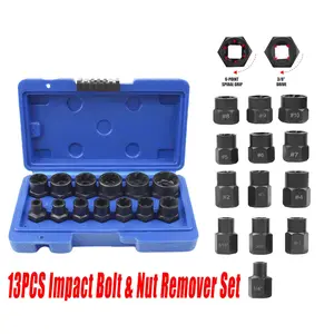 13Pcs Impact Bolt Extractor Set, Chrome Vanadium Steel Nut Remover, 3/8” Drive, 8-19mm Sizes, Spiral Teeth for Stripped/Damaged Bolts & Lug Nuts with Storage Box