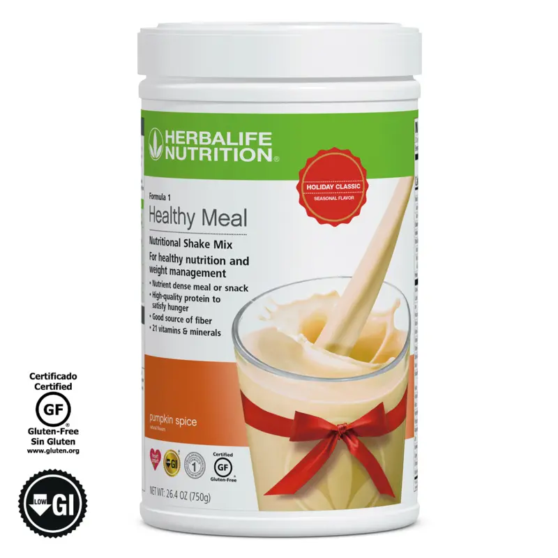 Herbalife Formula 1 Healthy Meal Nutritional Shake Mix Pumpkin Spice 750 g Gluten Free Protein Fiber Vitamins Pumpkin Spice Flavor Beverage 26.4 oz Original Formula 1 Product | 21 Vitamins and Minerals | Soy Protein | Nutritional Powder | Shake Powder Mix