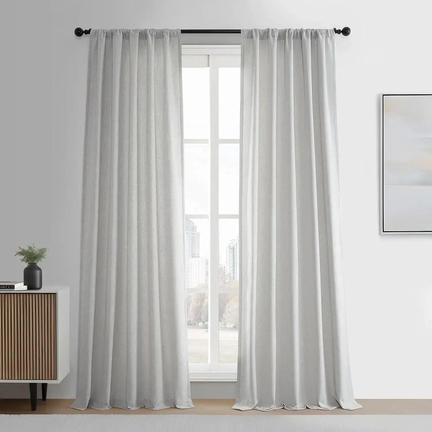 2-Panel Faux Linen Curtain Pair - Durable Solid Home Decorative Window Drapes, Privacy-Boosting, Room-Darkening, Dry Clean Only, Privacy Boost