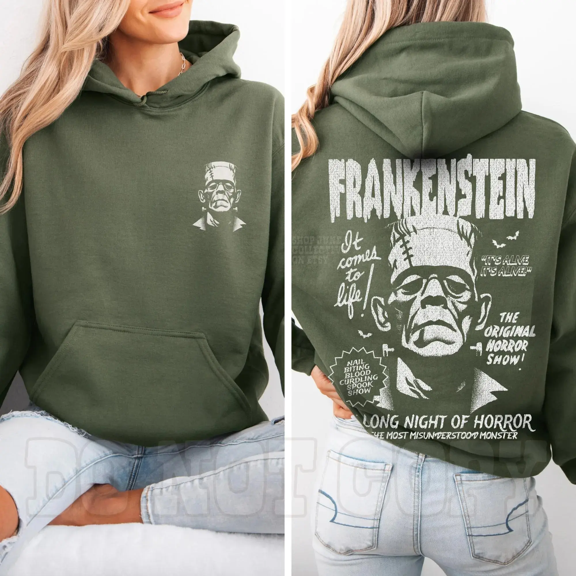 Vintage Frankenstein Hoodie – Retro Horror Movie Graphic Pullover, Classic Monster Halloween Sweatshirt
