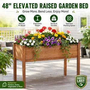 Raised Garden Bed with Legs 48x24x30 Inch Elevated Wooden Planter Box Heavy Duty Veggie Herb Flower Growing Stand Outdoor Container for Patio Backyard Lawn Garden Deck Outside Yard Clearance Natural Wood