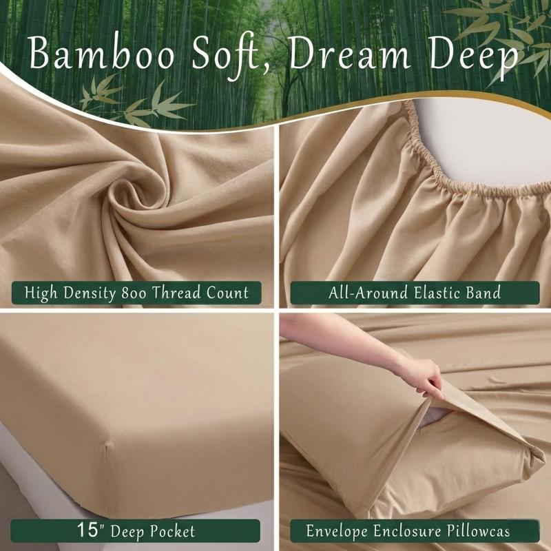 NTBAY 3/4 Pcs Soft Sheet Set - 55% Polyester & 45% Bamboo-Derived Rayon Blend - Deep Pocket (15") & Easy Care Bedding