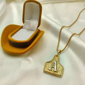 26 Letter Necklace Charm Cowboy Style A-Z Copper Plated 14k Gold Embossed Engraving Western Cowboy