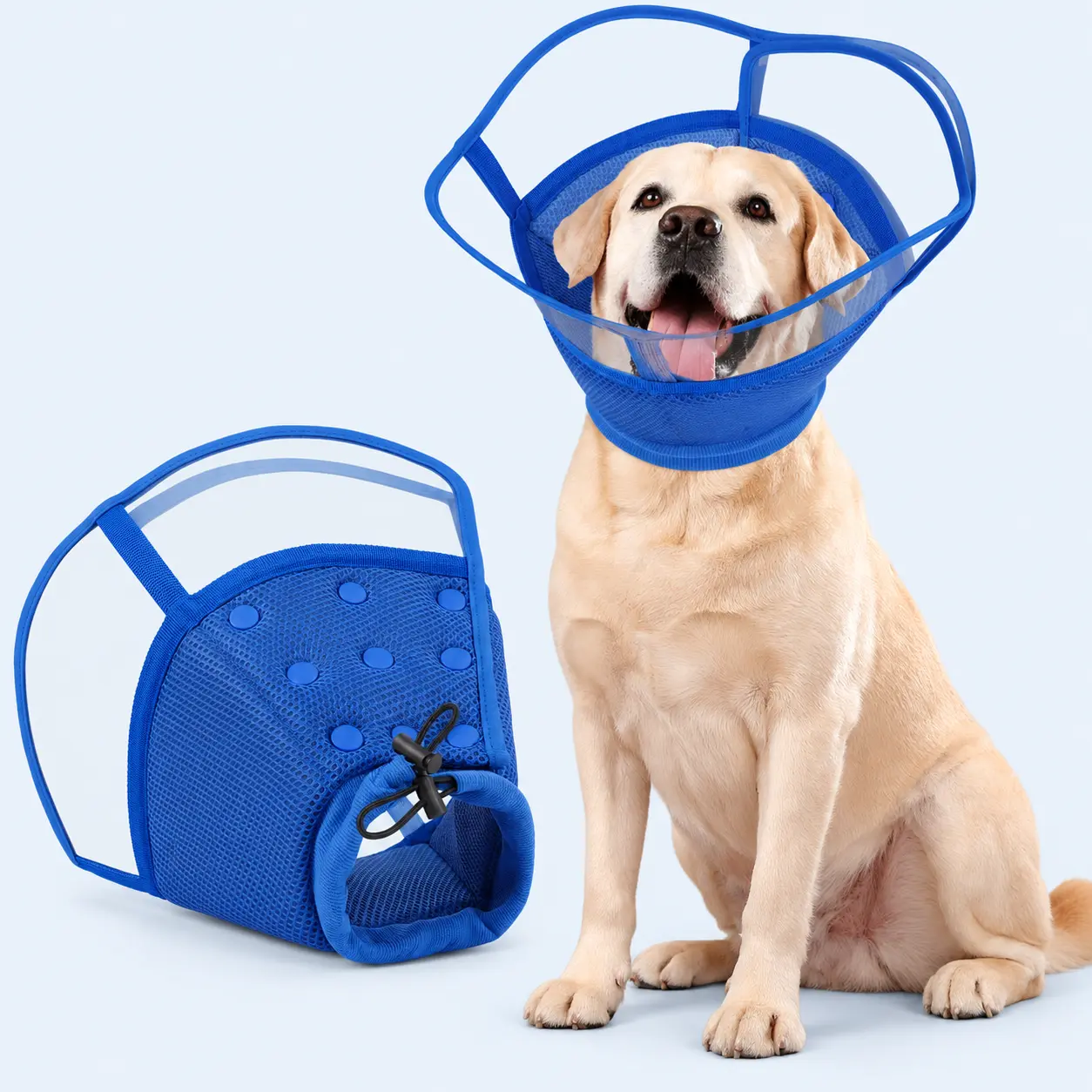 Kuoser Soft Breathable Mesh Dog Recovery Cone Collar - Double-Layer Adjustable Neck Protector, Easy On & Off, No Inflating Needed, Waterproof Transparent Design for Post-Surgery Recovery, Reduce Neck Pressure (Small/Medium/Large Dogs)