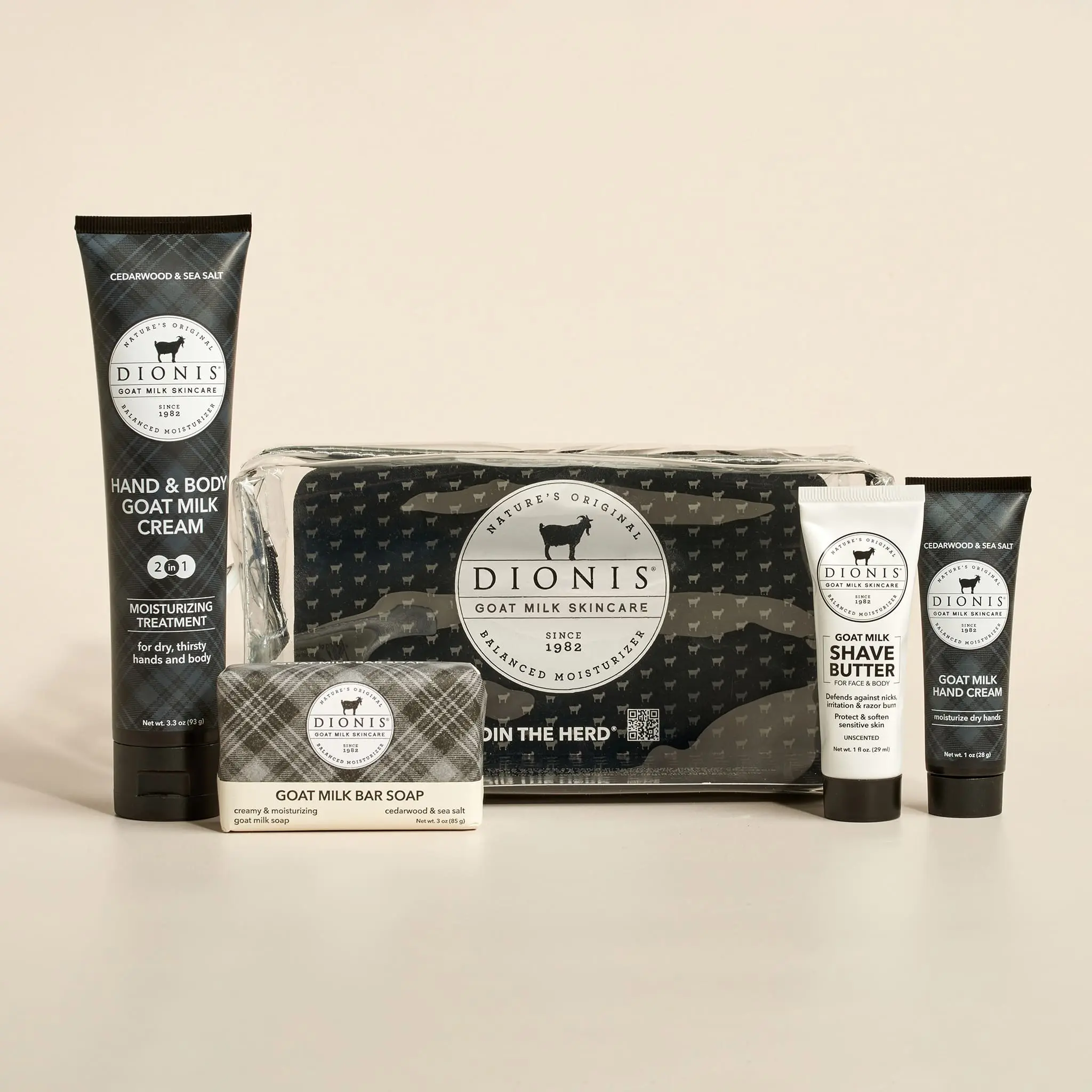 Dionis Goat Milk Skincare Men's Cedarwood & Sea Salt 5-Piece Travel Set - Father's Day Gift, Gift for Graduates