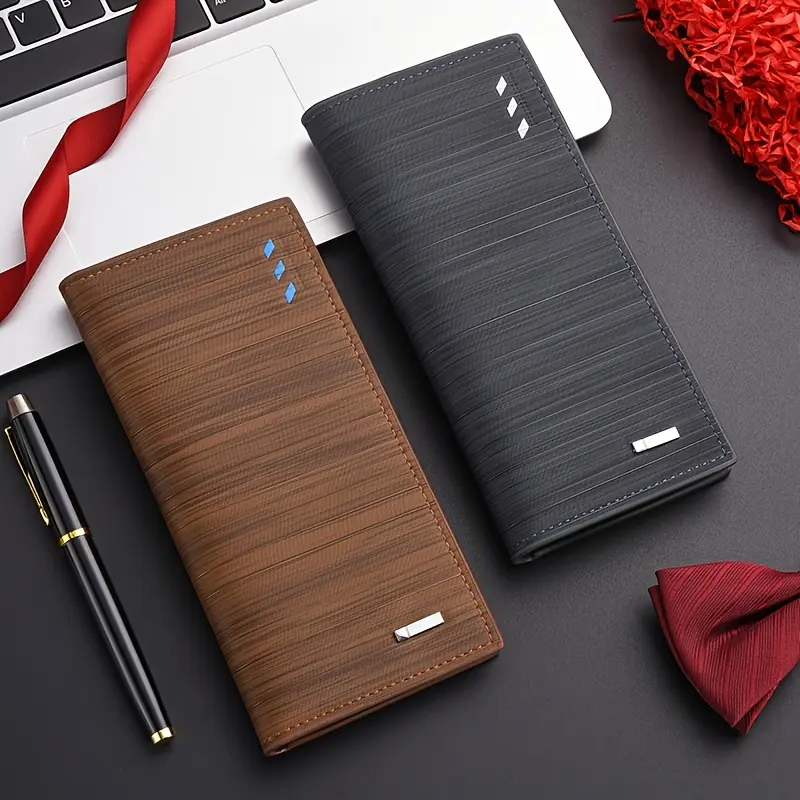 High-end men's long  with 12 card slots, stylish long PU  for men, suitable for outings, coin purse, check holder, unisex ID holder, card holder, ticket holder Minimalist Bifold Wallet RFID Protection