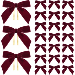 24 count Burgundy Christmas Tree Bows - 3.5'' Burgundy  Bows for Christmas Tree Decorations,  Ribbon Bow for Wreaths, Garland,  Wrapping & Holiday  Decor