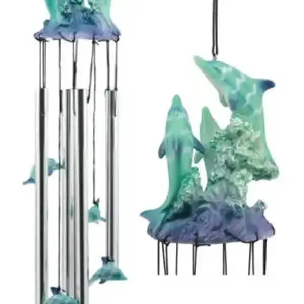 Sea World Three Dolphins Launching Above Water Wind Chime Marine Life Nautical