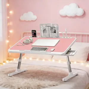 Lap Desk Bed Tray Table, Adjustable Laptop Stand for Bed with USB/ Light/ Fan/ Drawer, Portable Laptop Desk Table for Bed/ Couch/ Sofa/ Reading/ Writing, Bed Trays for Eating And Laptops Back-to-school gifts