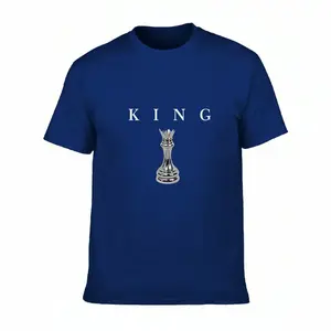 [ROYAL]Men's casual round neck retro fashion comfortable loose single-sided printed T-shirt - Letter KING Men's black chess king pattern print | Casual short-sleeved round neck T-shirt short-sleeved top