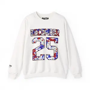 December 25 Crewneck Sweatshirt - Red & Blue Camo Holiday Jersey