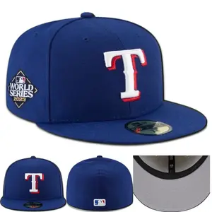 New Era 59FIFTY Texas Rangers Fitted Hat – Royal Blue Flat Bill Baseball Cap Featuring Embroidered White and Red “T” Logo, World Series Patch & Premium MLB Streetwear Headwear