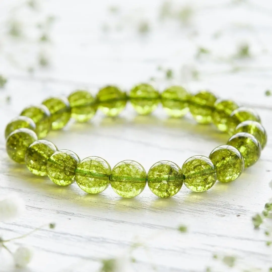 Natural Peridot Bracelet, 8mm Handmade Round Beaded Stretch Band, August Birthstone for Creativity, Birthday and Anniversary Gift