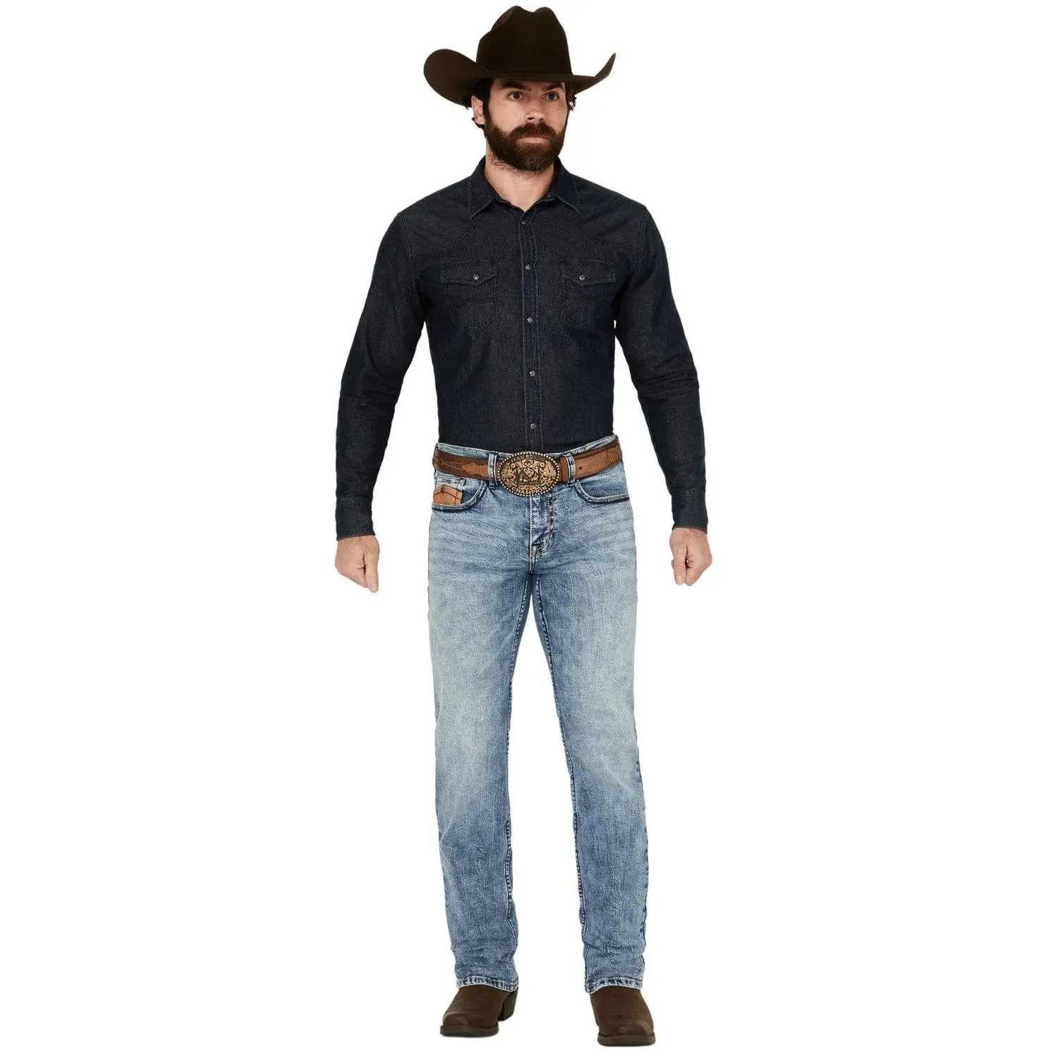 Cody James Men's Clover Leaf Light Wash Slim Straight Stretch Denim Jeans - Ccho19j26