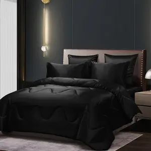 Black Comforter Set King Size Summer Cooling Glossy Set Luxury Hotel Silk Like Duvet Down Alternative Comforter with 2 Pillowcases for All