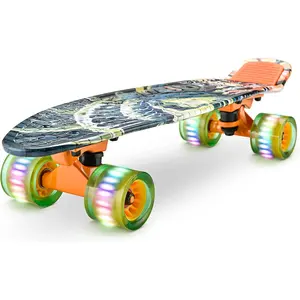 Standard Skateboard Mini Cruiser - 6'' PP Deck Complete Double Kick Skate Board w/ 3.25" Aluminum Alloy Truck, PU Wheels w/LED Light - for Kids, Teens, Adults (Graffiti)
