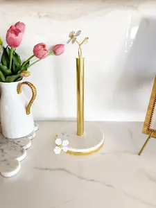 Gold with White Jasmine Flower Marble Paper Towel Holder