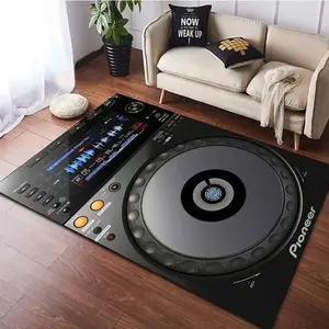 DJ Turntable Mixer Console Flannel Area Rug - Music Studio Themed Print Soft Mat for Living Room, Non-Slip Audio Lover Home Decor#DJTurntableRug #MusicStudioMat #AudioLoverDecor #ClubStyleCarpet #NonSlipFlannelRug
